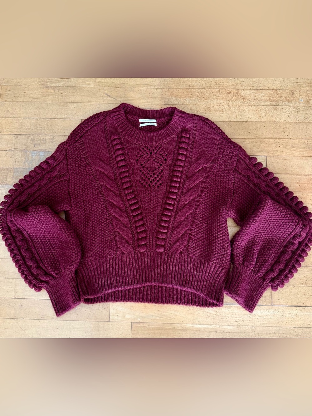Anthropologie Cropped Cable Knit Crewneck Sweater